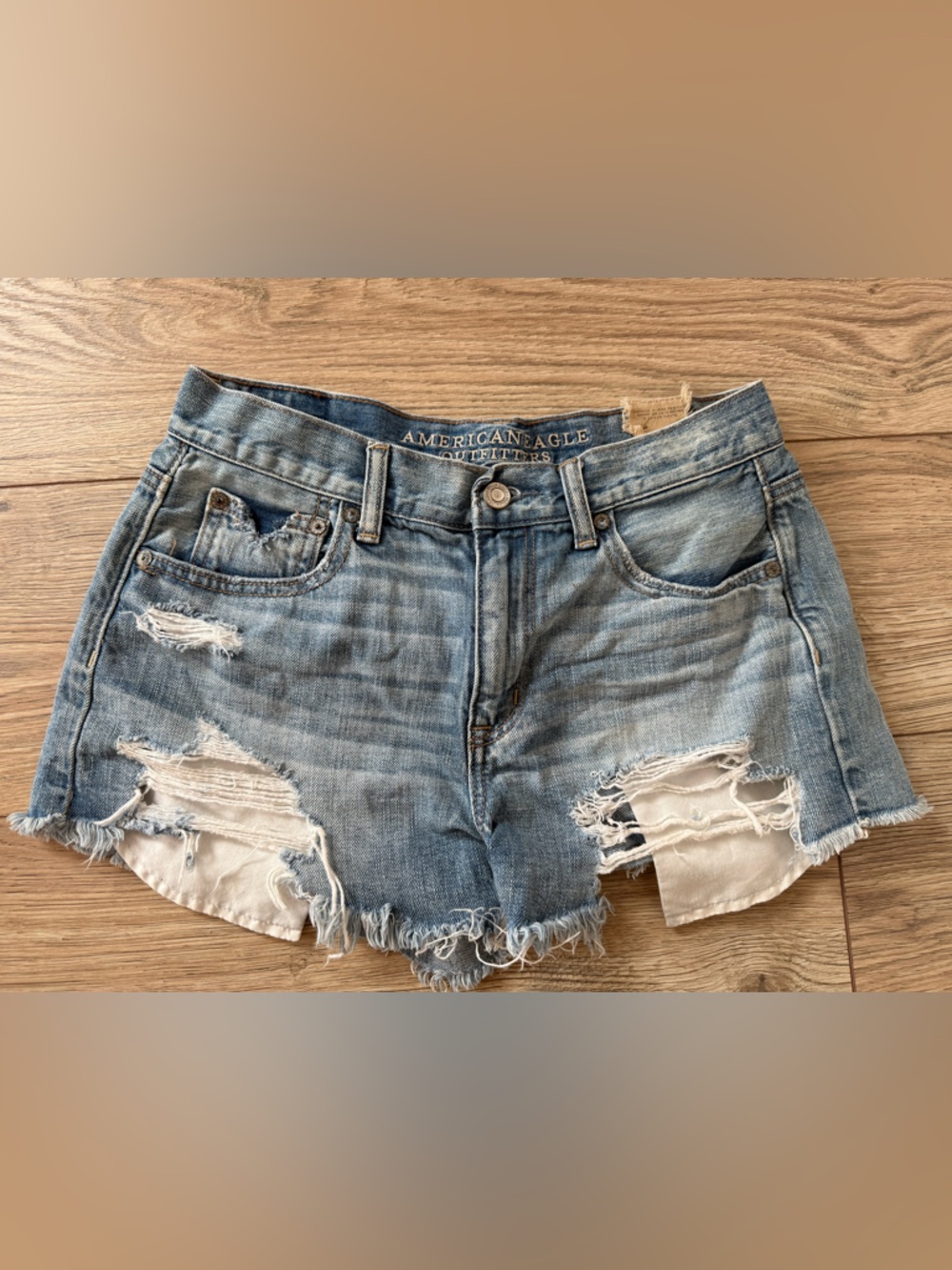 American Eagle Light Wash Distressed Denim Shorts